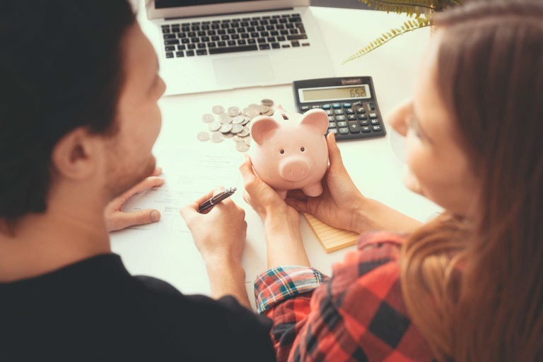 Photo ID: B14. Home budget, family finance with piggy bank concept