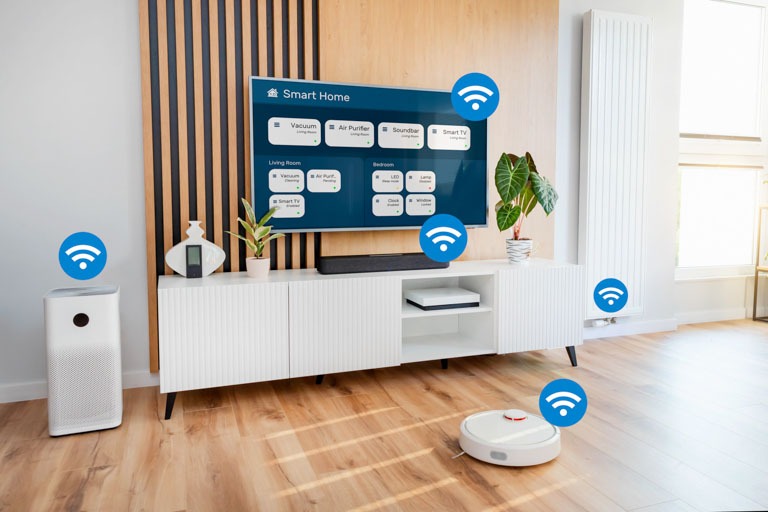 Photo ID: T10. Smart home devices, controlled by smart app. Internet of Things concept